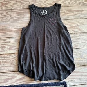 Chaser distressed Sleeveless Top with Pink Heart size m